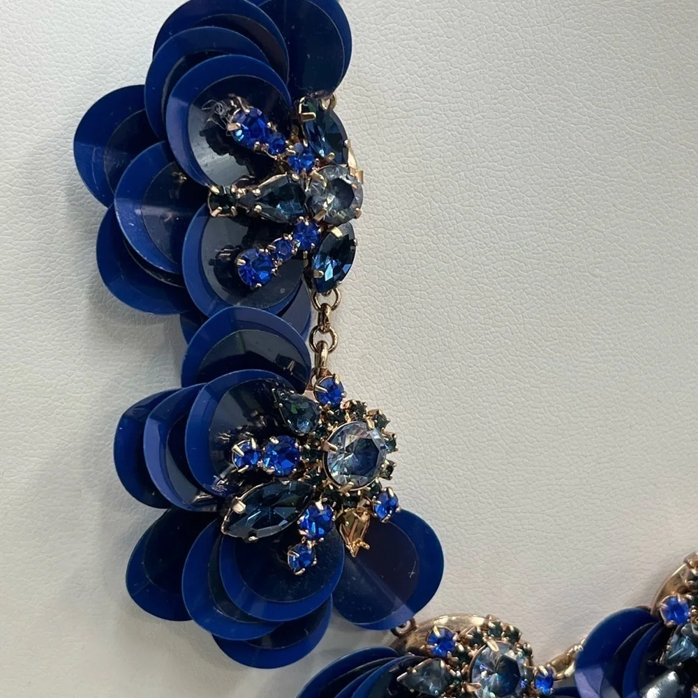 Kate Spade New York Blue Snowy Nights Sequined Flower AB Statement Rose Necklace